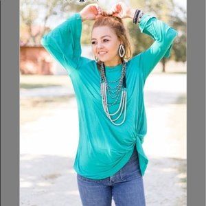Crazy Train Teal Bell Sleeve Top
